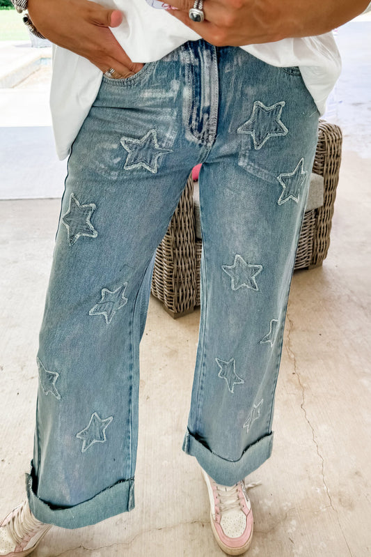 Star Patched Straight Leg Loose Jeans