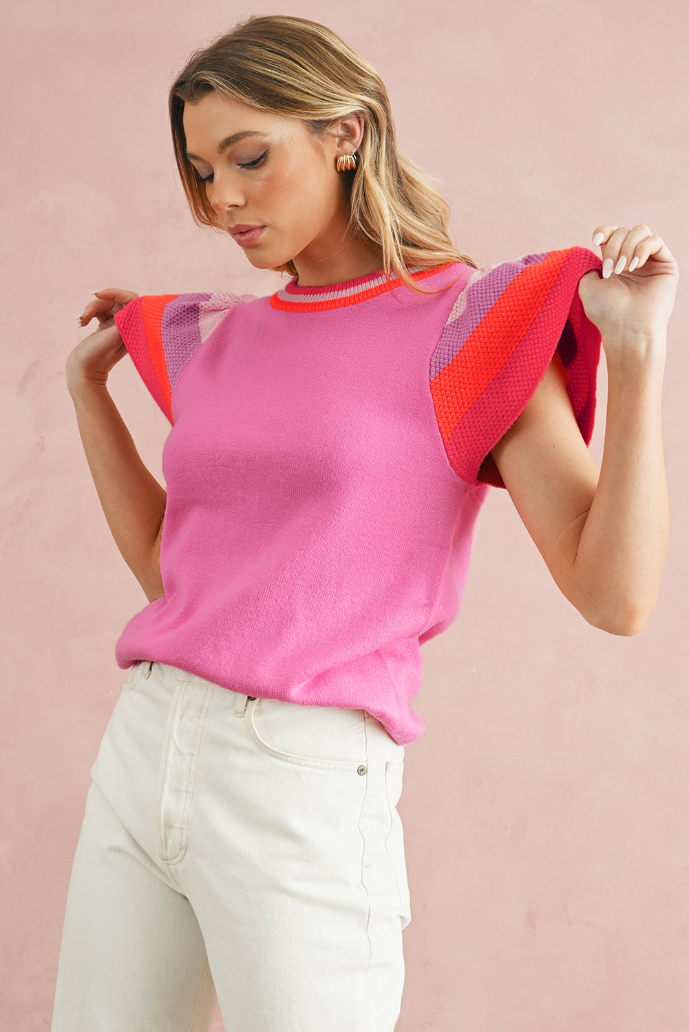 Striped Round Neck Knitted Tee