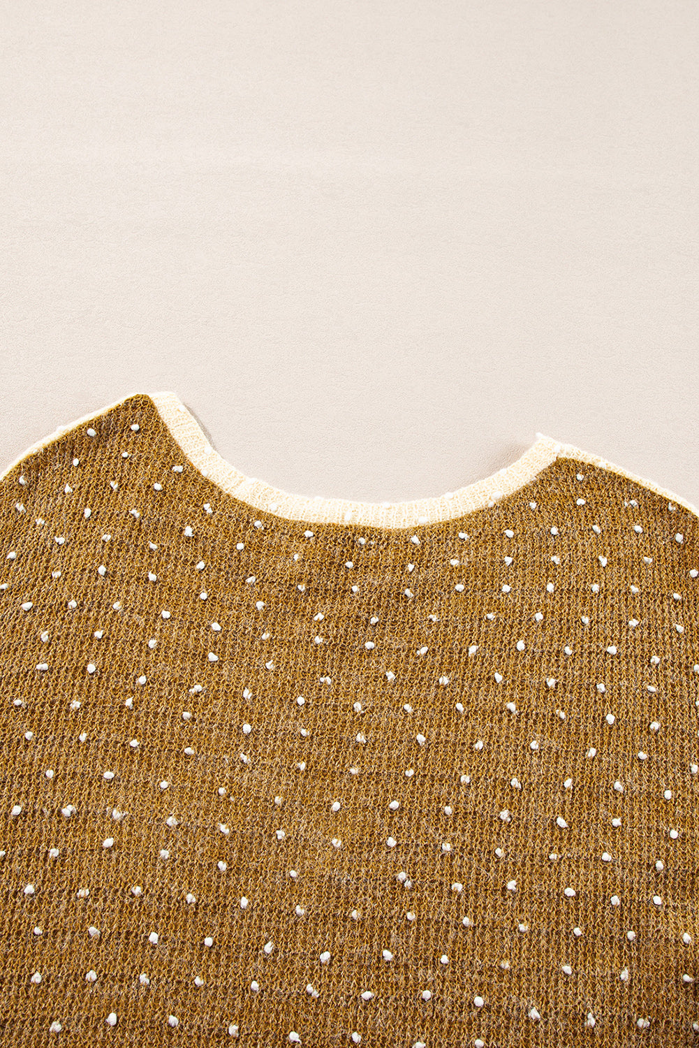 Beige Swiss Dot Drop Shoulder Knit Top