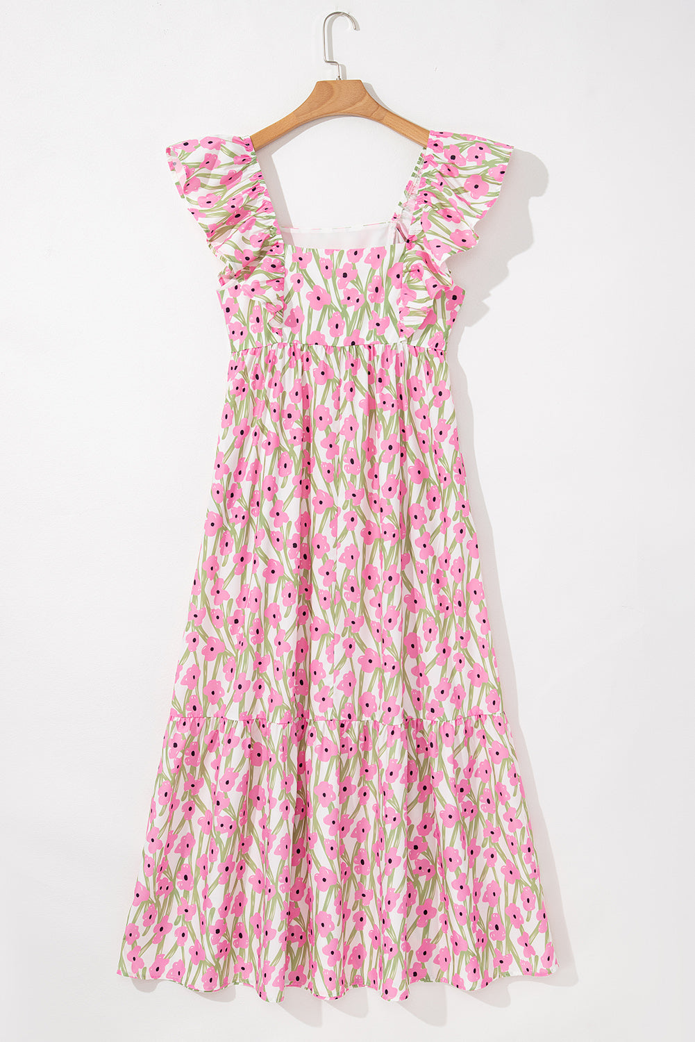 Pink Floral Square Neck Maxi Dress