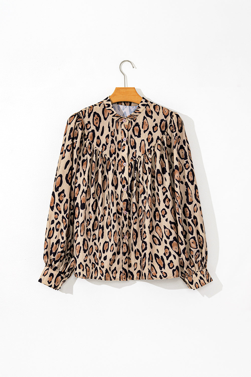 Leopard Print Balloon Sleeve Loose Blouse