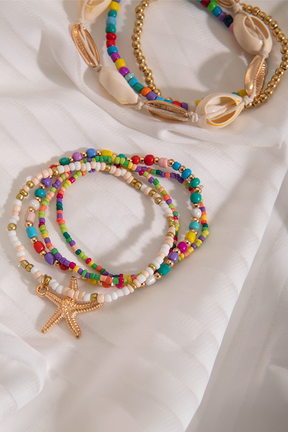 Starfish and Seashell Beaded Bracelet Set