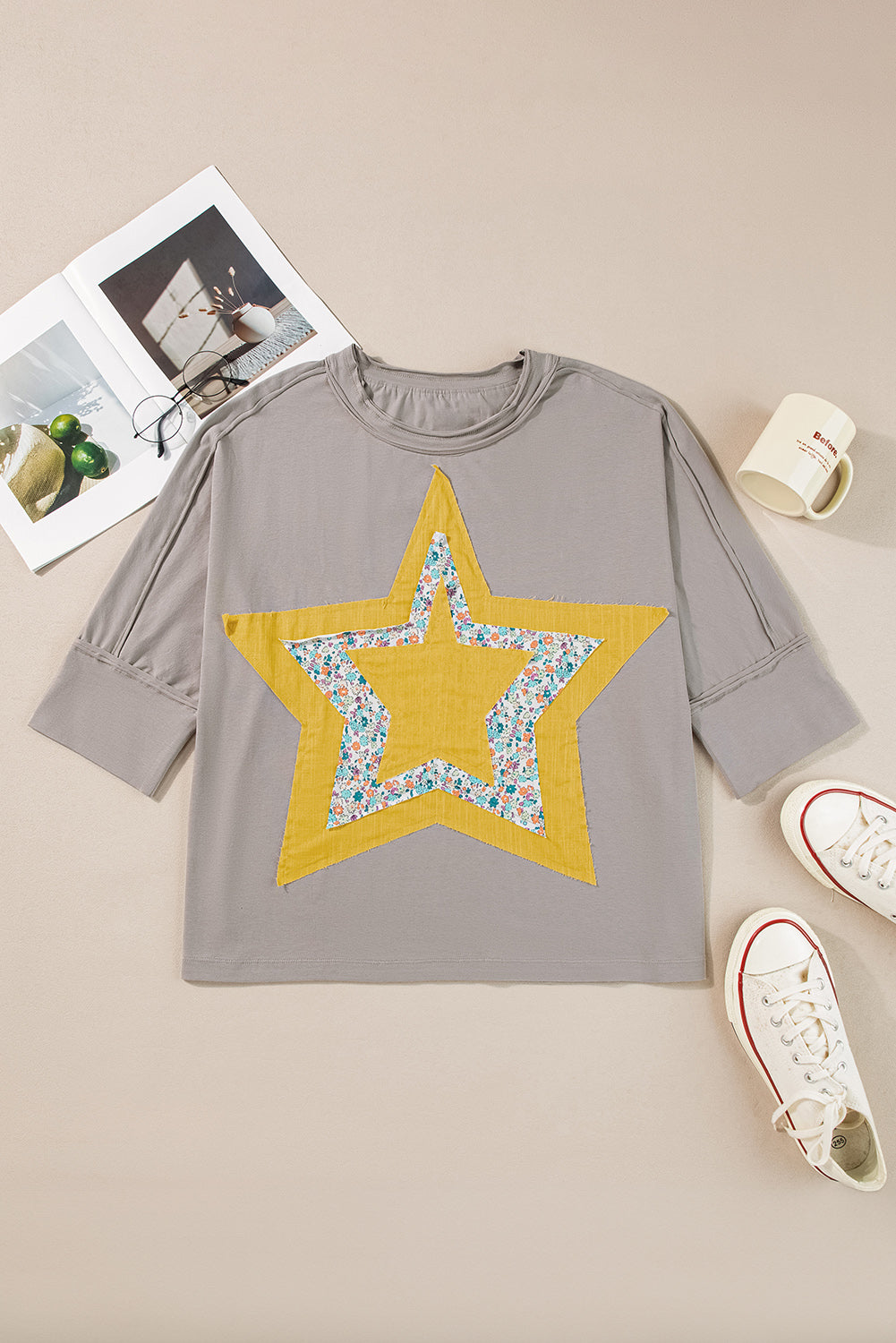 Floral Star Patched Mineral Wash Top