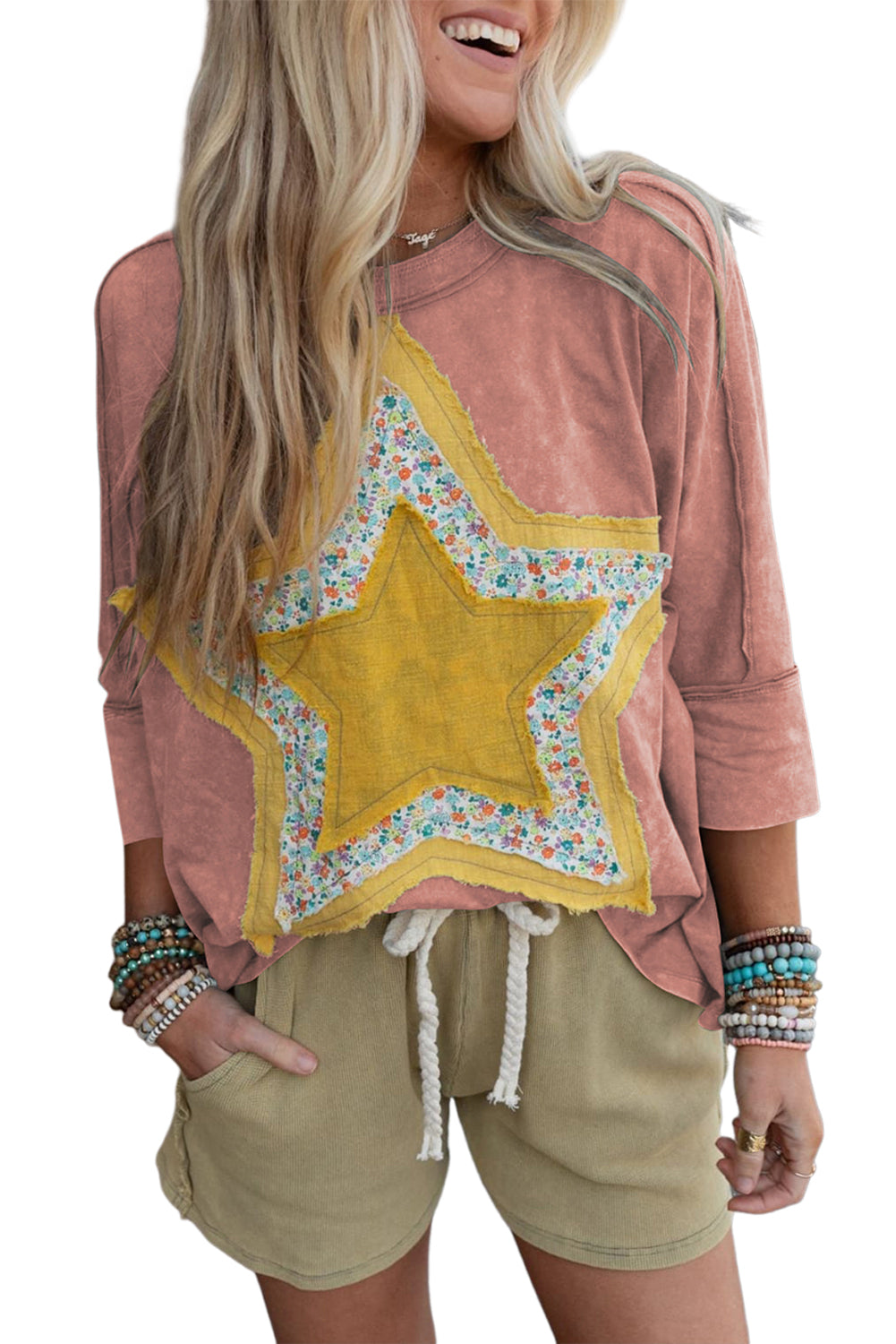 Floral Star Patched Mineral Wash Top