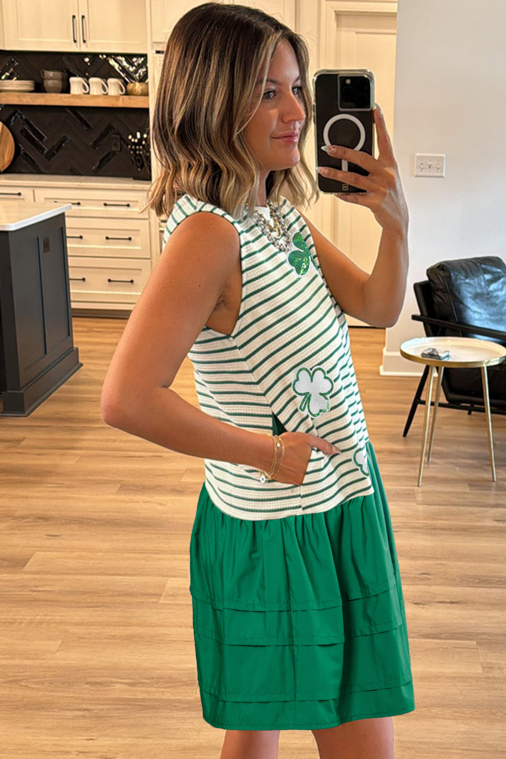 Green Stripe Sequin Shamrock Dress