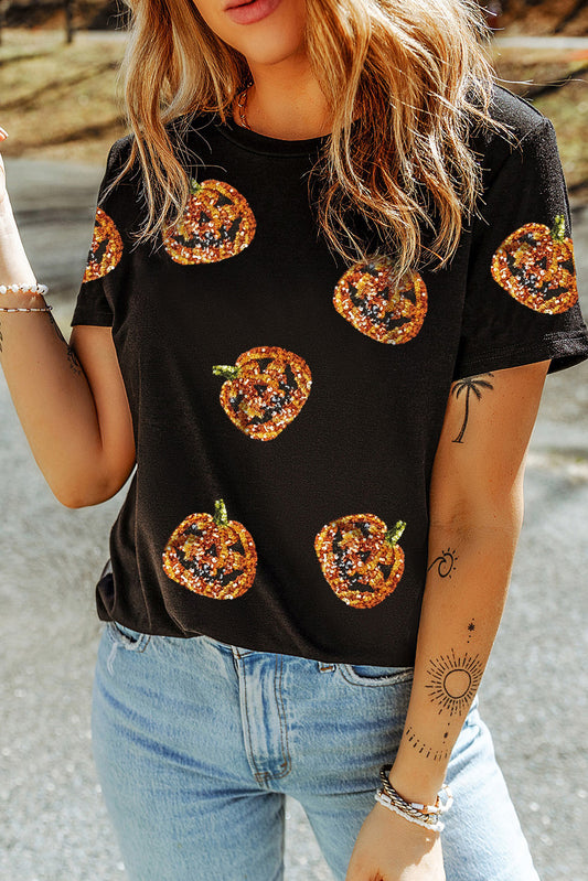 Halloween Sequin Pumpkin T Shirt