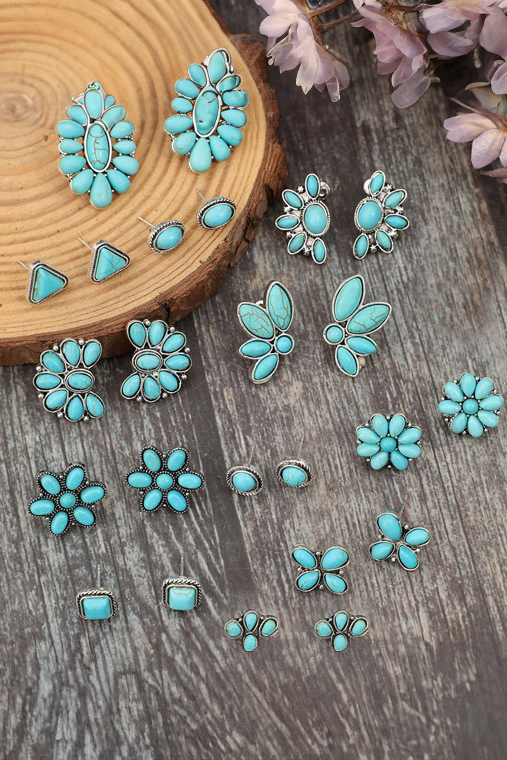 Boho Turquoise Inlay Stud Earring Sets (12)