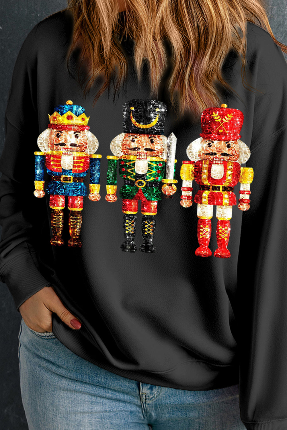 Black Sequin Nutcracker Sweatshirt - Plus