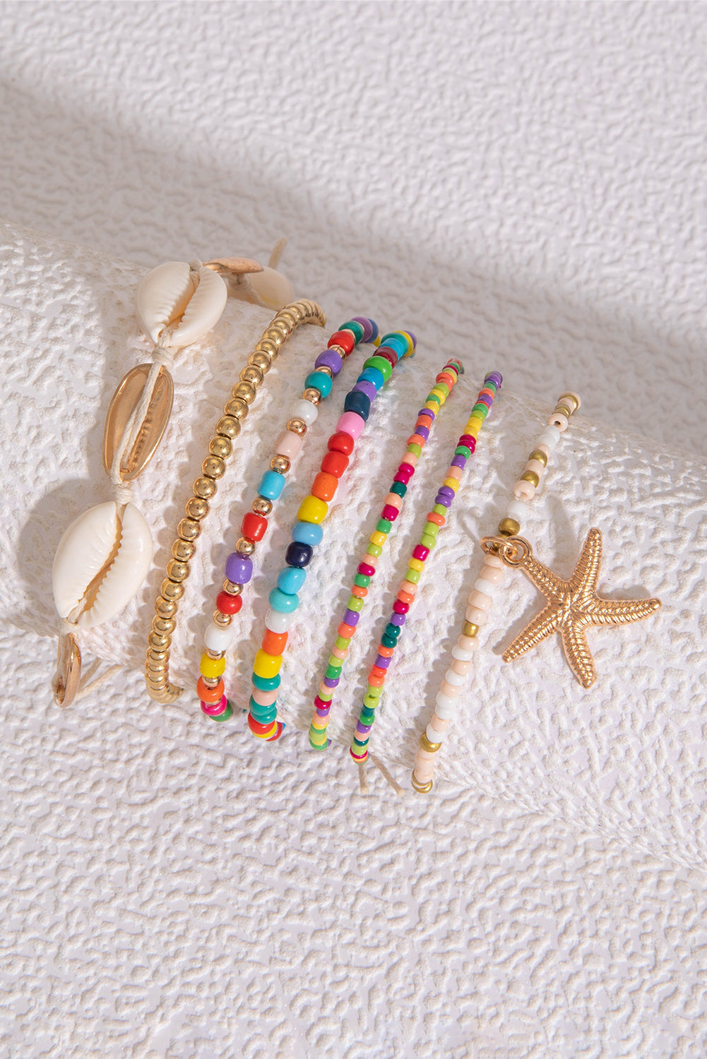 Starfish and Seashell Beaded Bracelet Set