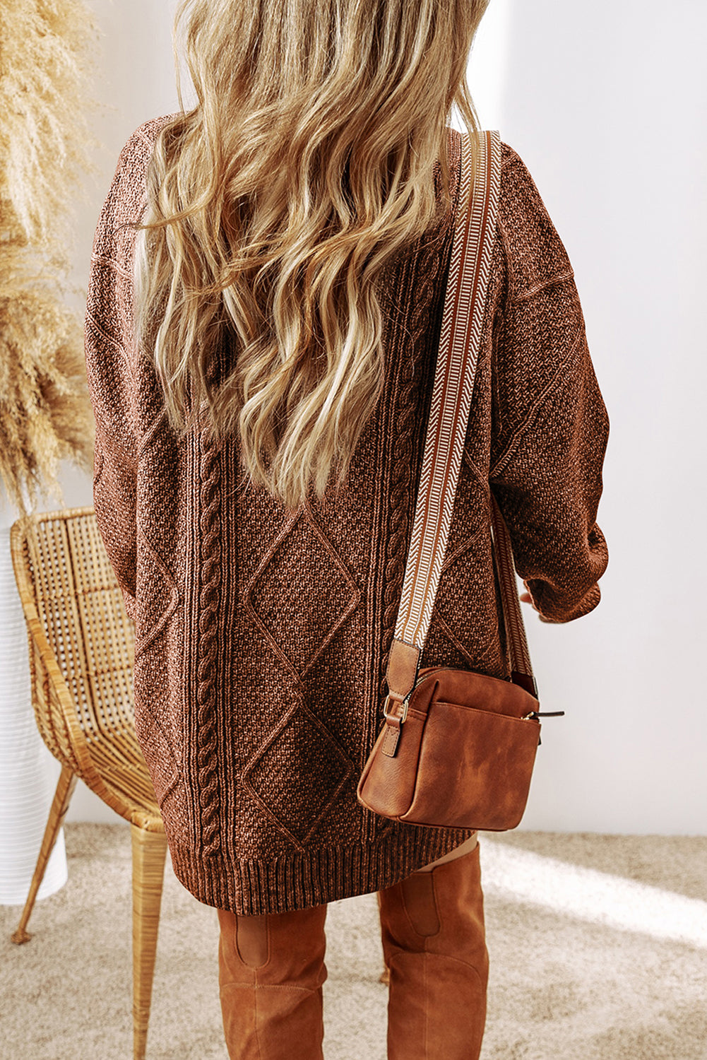 Cable Knit Drop Shoulder Loose Fit Sweater Dress