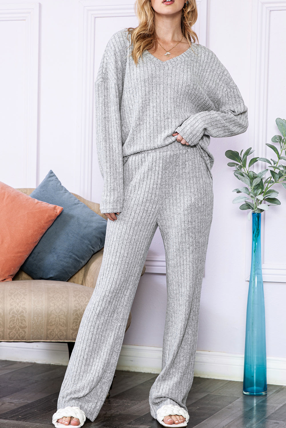 Slouchy Ribbed Knit Loungewear Set