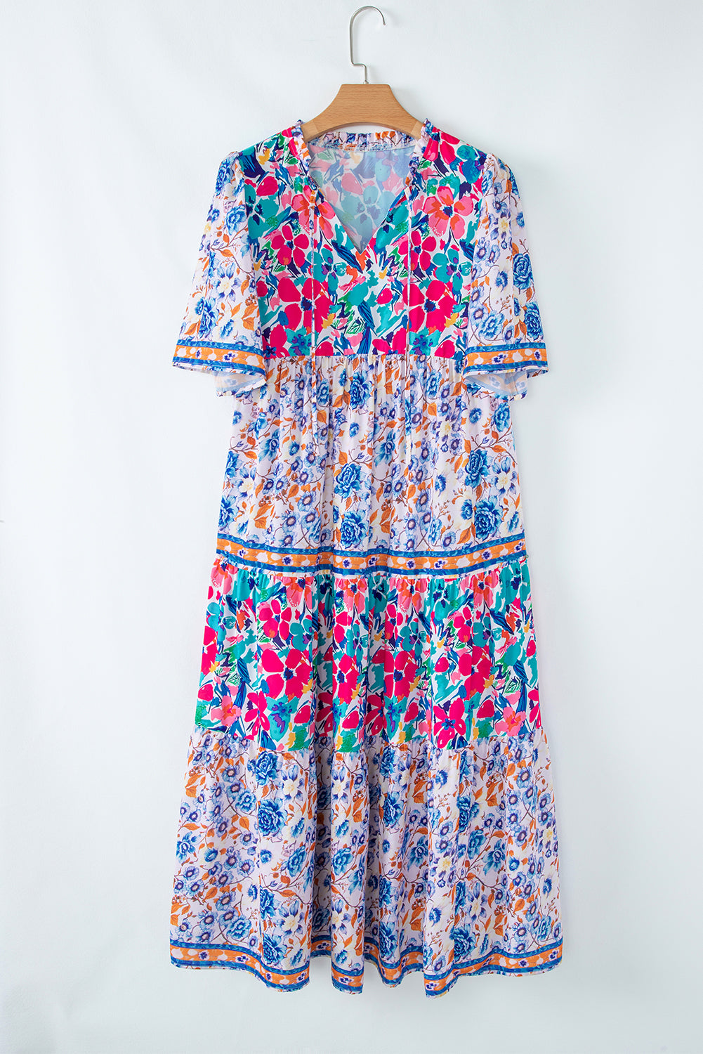 Sky Blue Floral Short Sleeve Dress