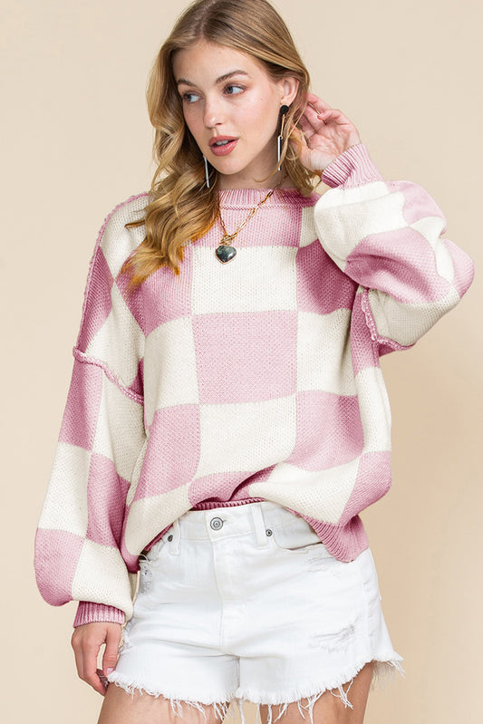 Plaid Exposed Seam Sweater