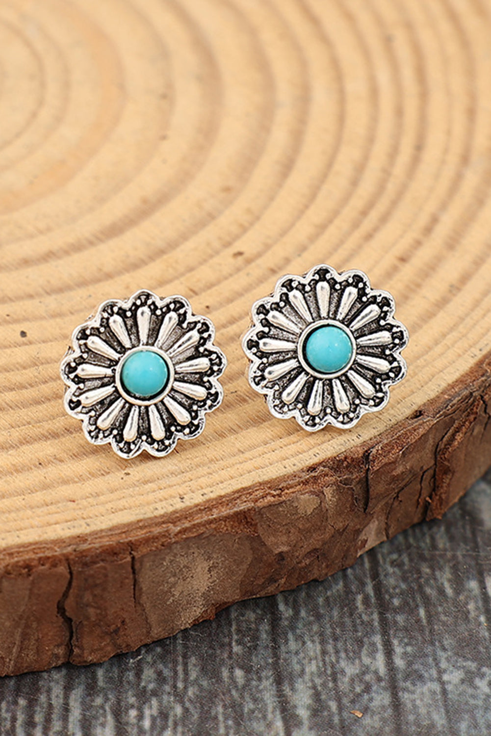 Turquoise Inlay Flower Stud Earrings