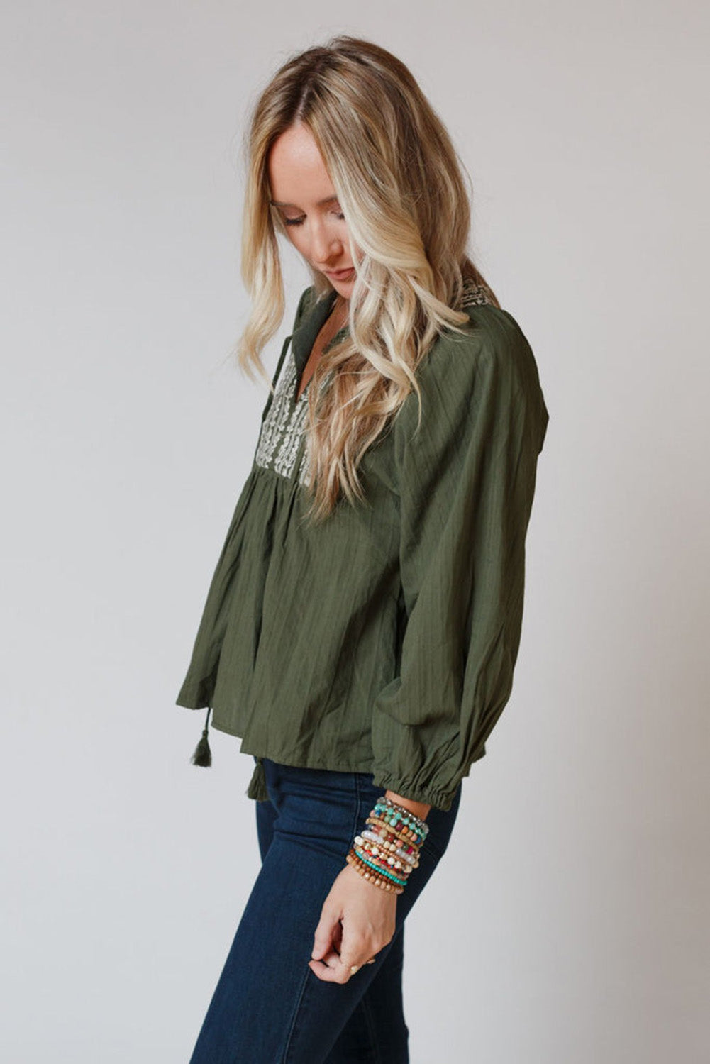 Embroidered Pleated Boho Blouse