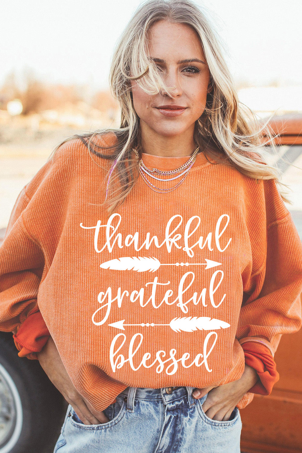 thankful grateful blessed Corded Sweatshirt