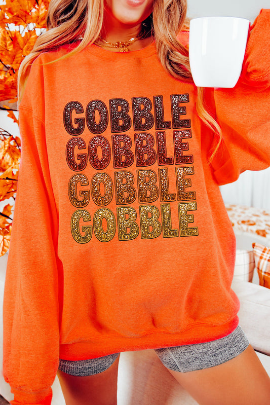 Glitter Gobble Gobble Gobble Thanksgiving Sweatshirt