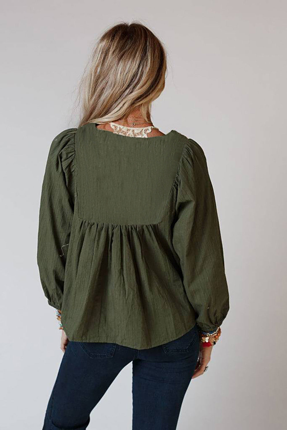 Embroidered Pleated Boho Blouse