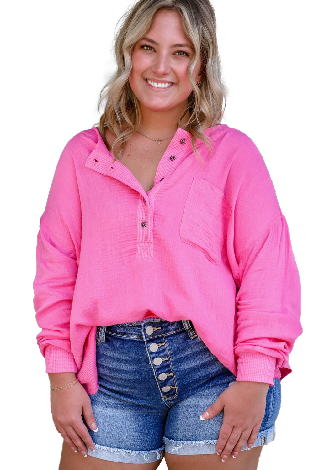 Pink Henley Top - Plus