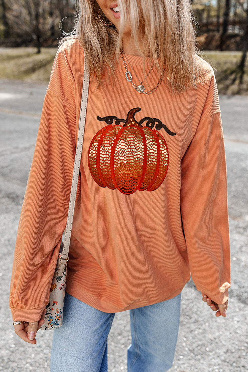 Halloween Sequin Pumpkin Sweatshirt