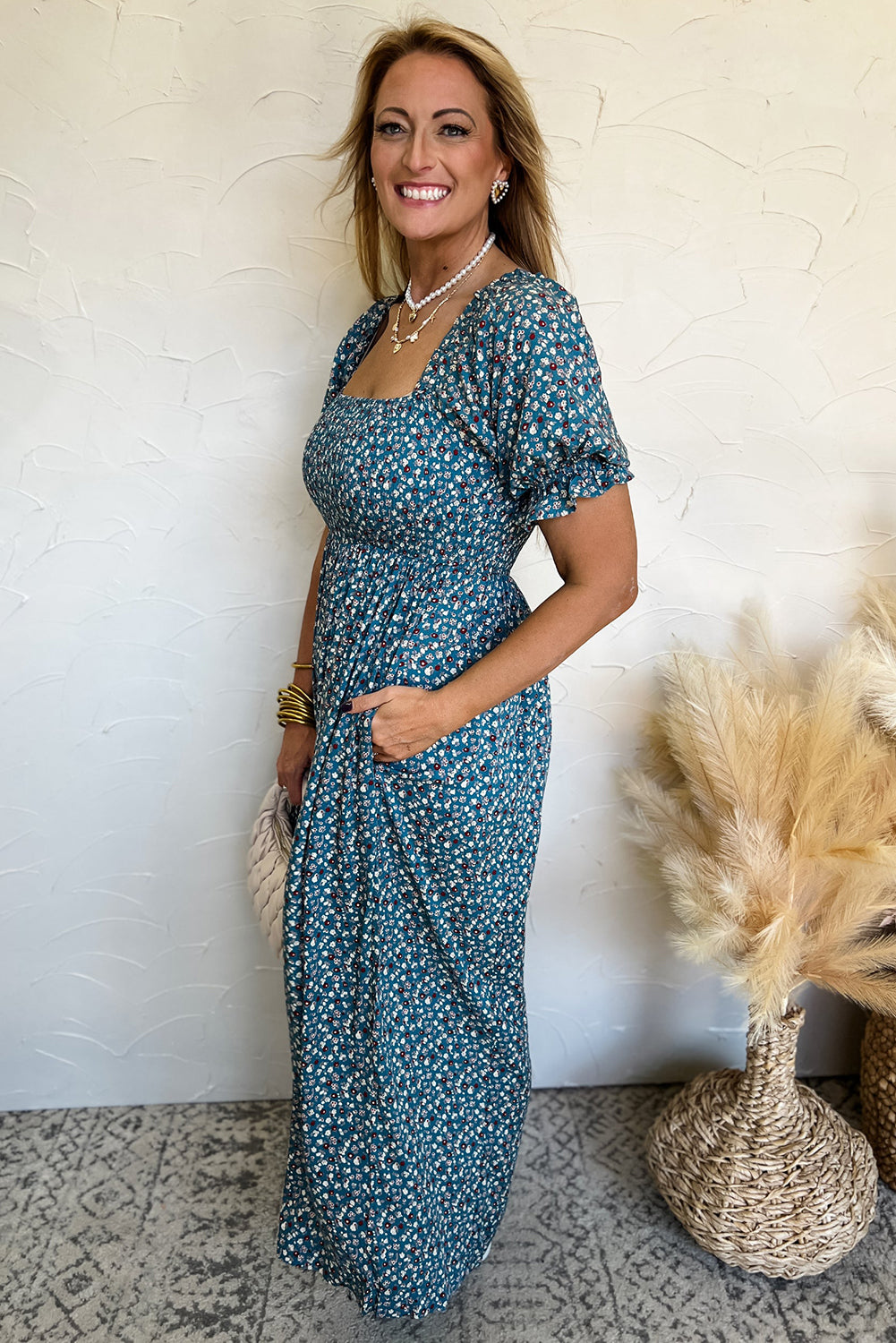 Vintage Floral Smocked Wide Leg Jumpsuit