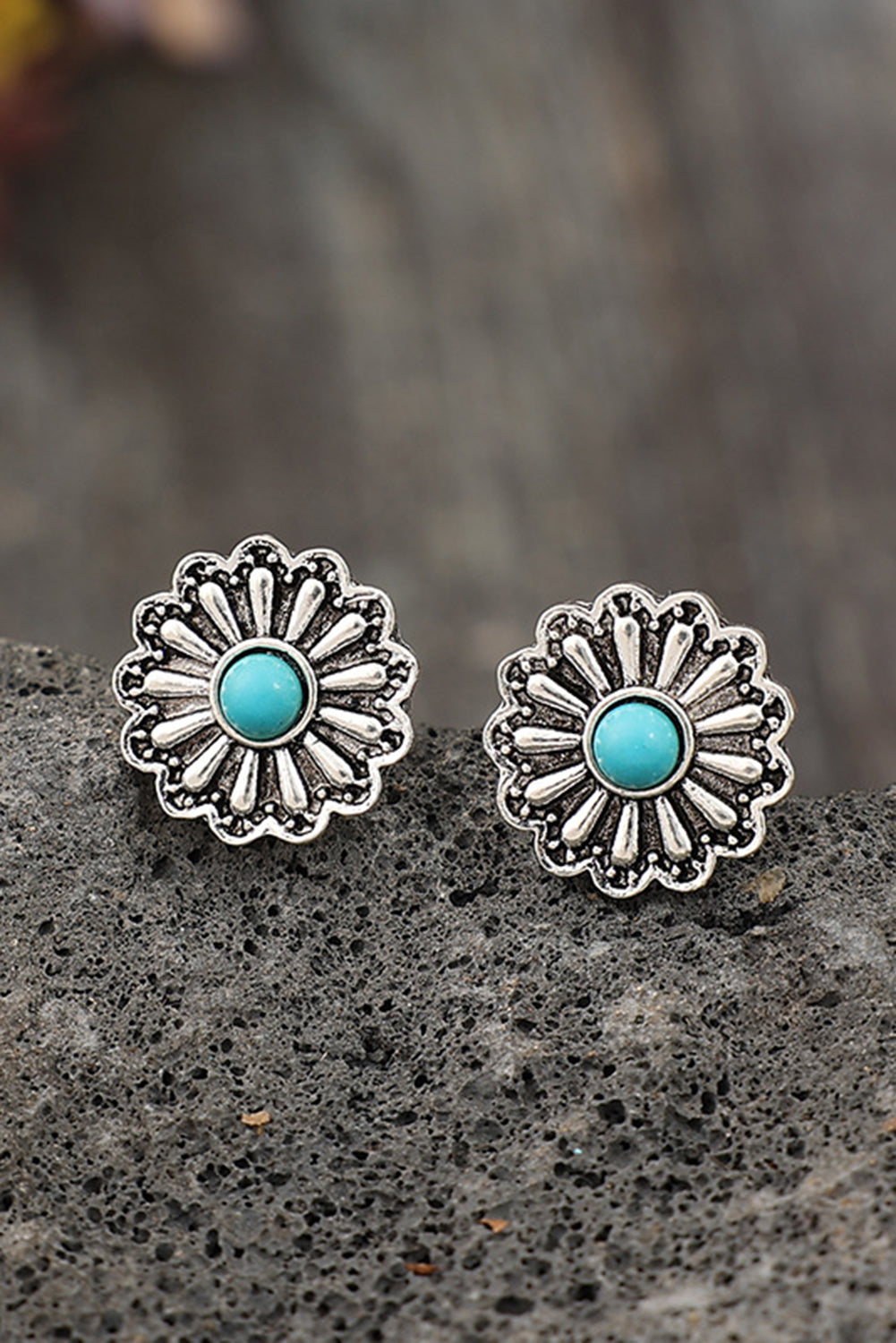 Turquoise Inlay Flower Stud Earrings