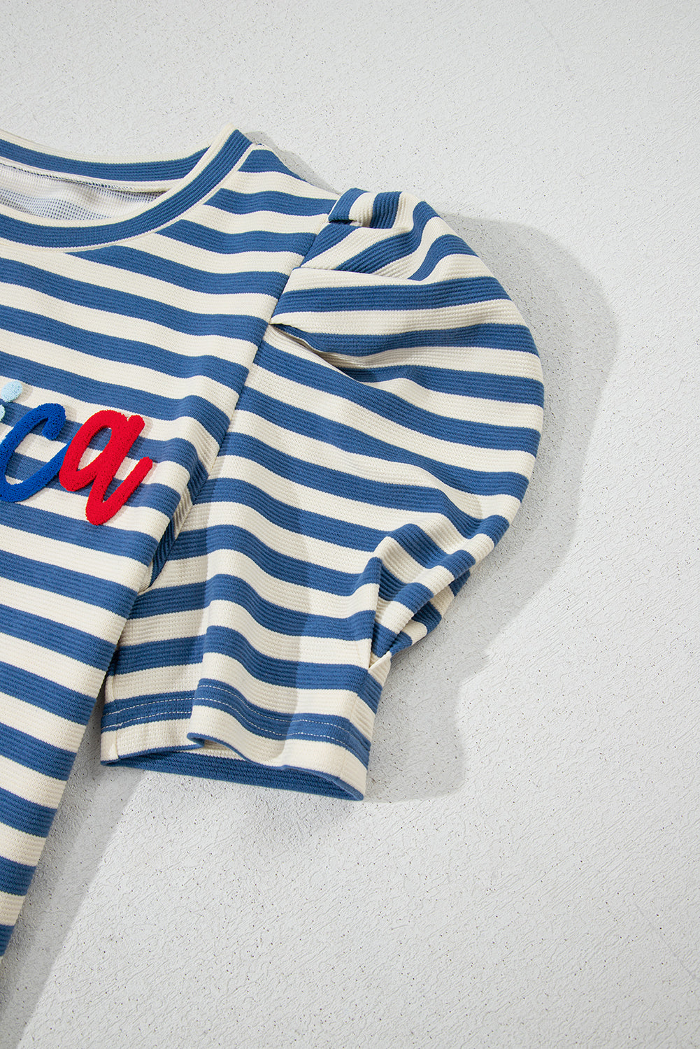 Blue Stripe America Puff Sleeve T-shirt