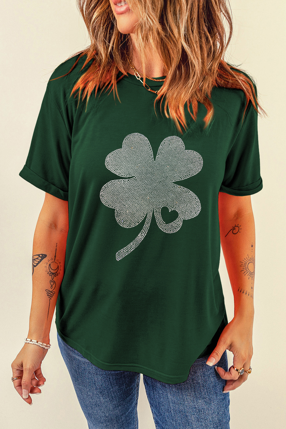 Green Rhinestone Shamrock Tee