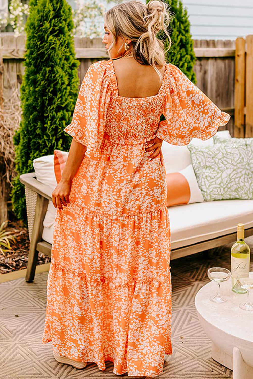 Orange Floral  Maxi Dress