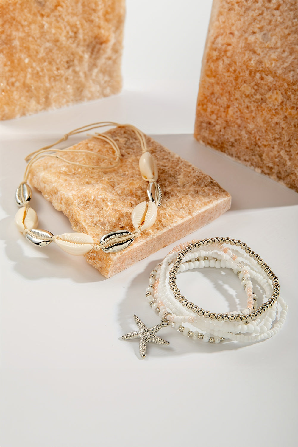 Starfish and Seashell Beaded Bracelet Set