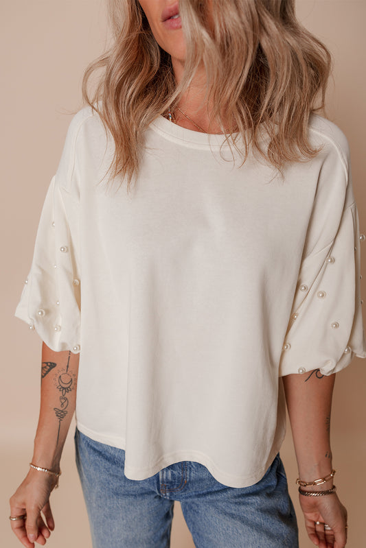 Pearled Puff Sleeve Top