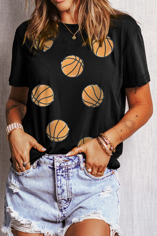 Sequin Basketball Crewneck Game Day T Shirt