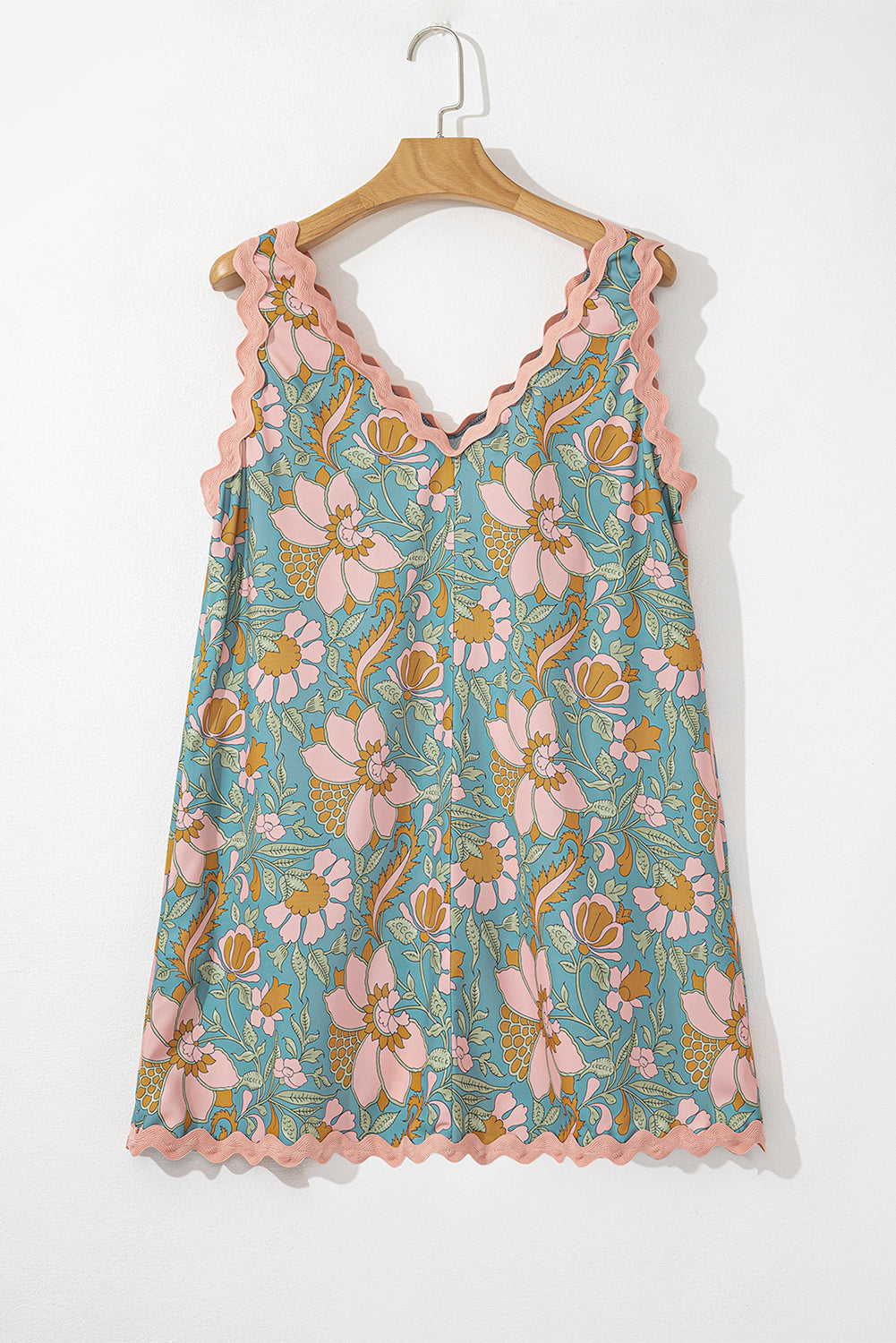 Floral Print Ricrac Sleeveless Boho Dress