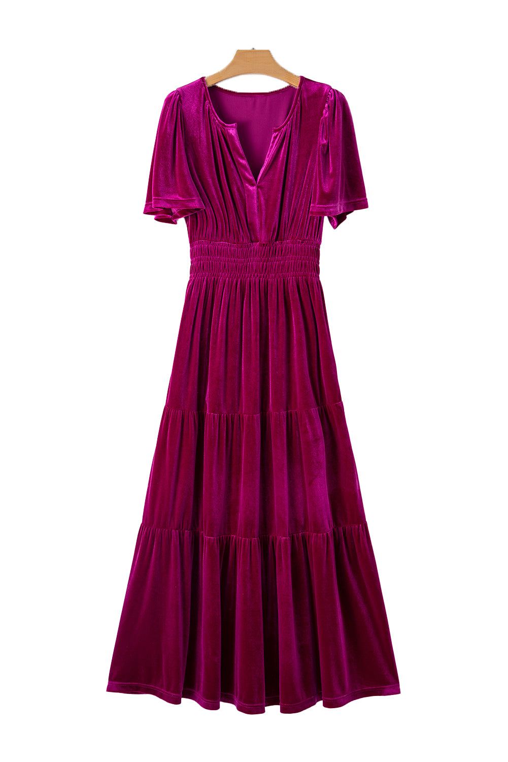 Velvet Smocked Waist Tiered Maxi Dress