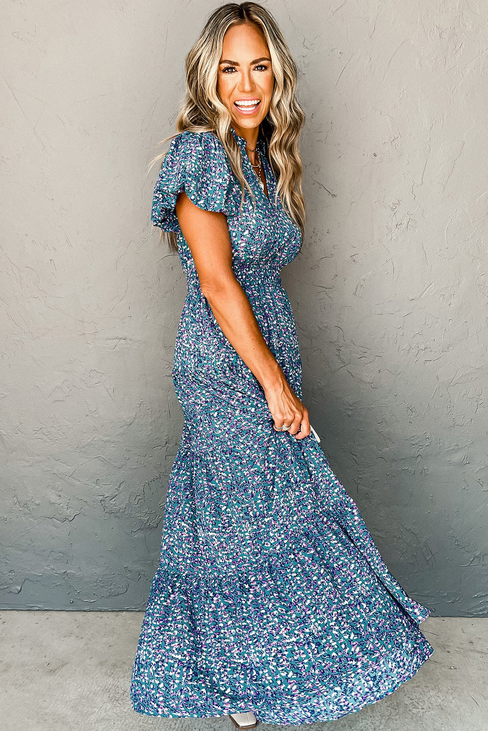 Floral V Neck Maxi Dress