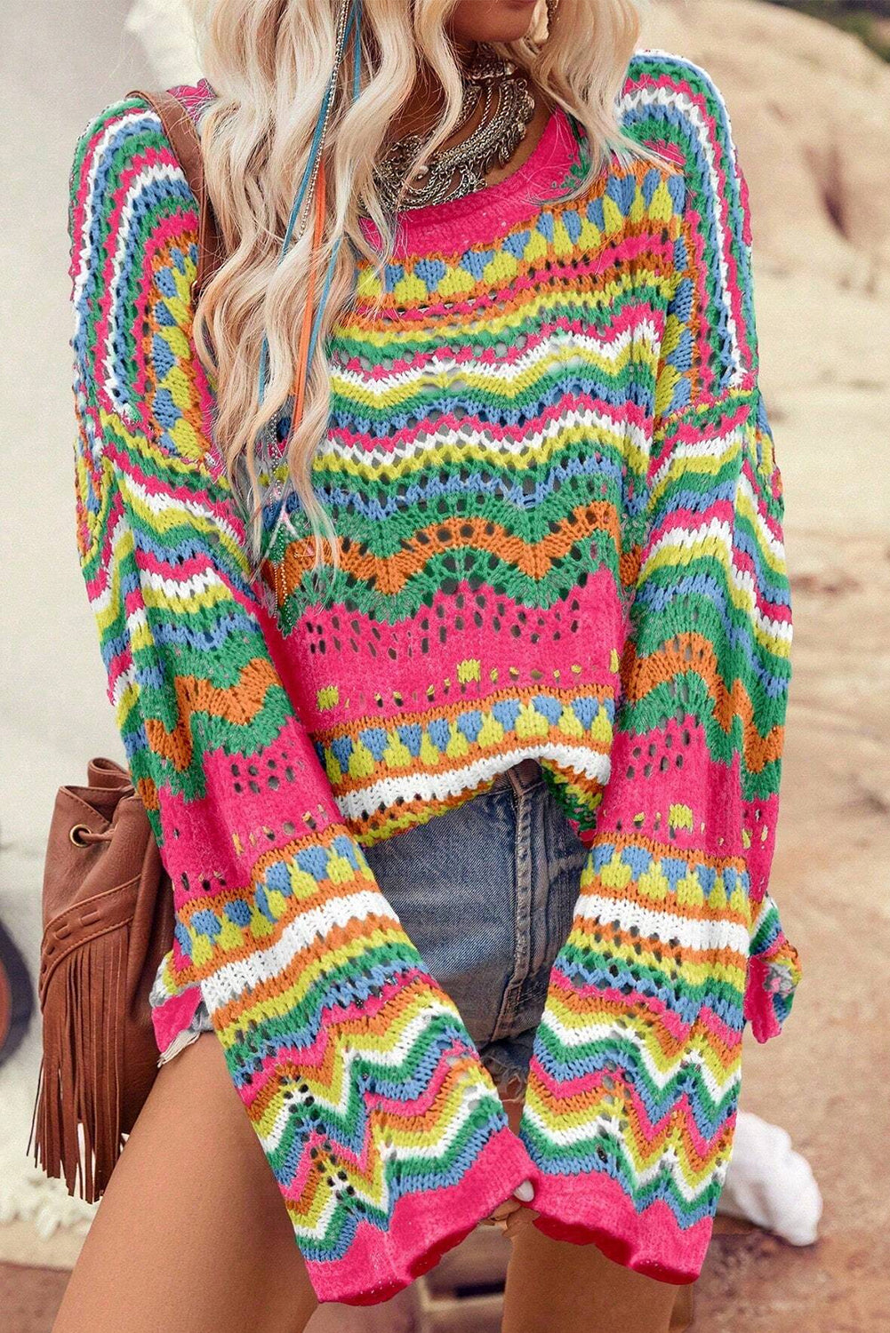 Colorblock Striped Knit Loose Sweater