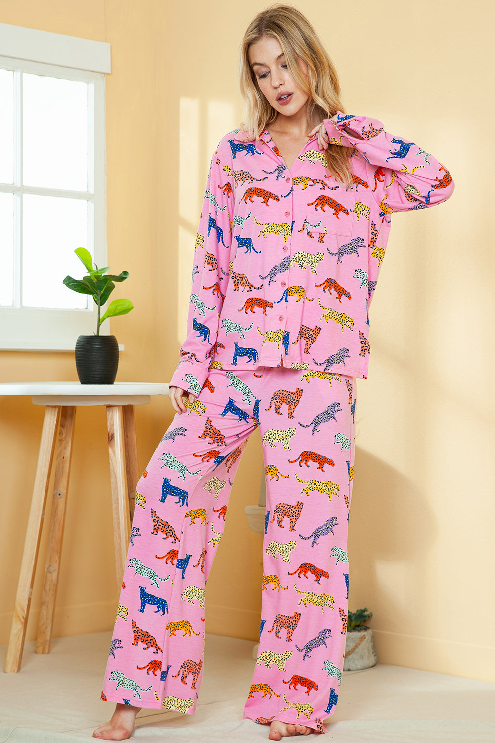 Pink Cheetah Print Pajama Set