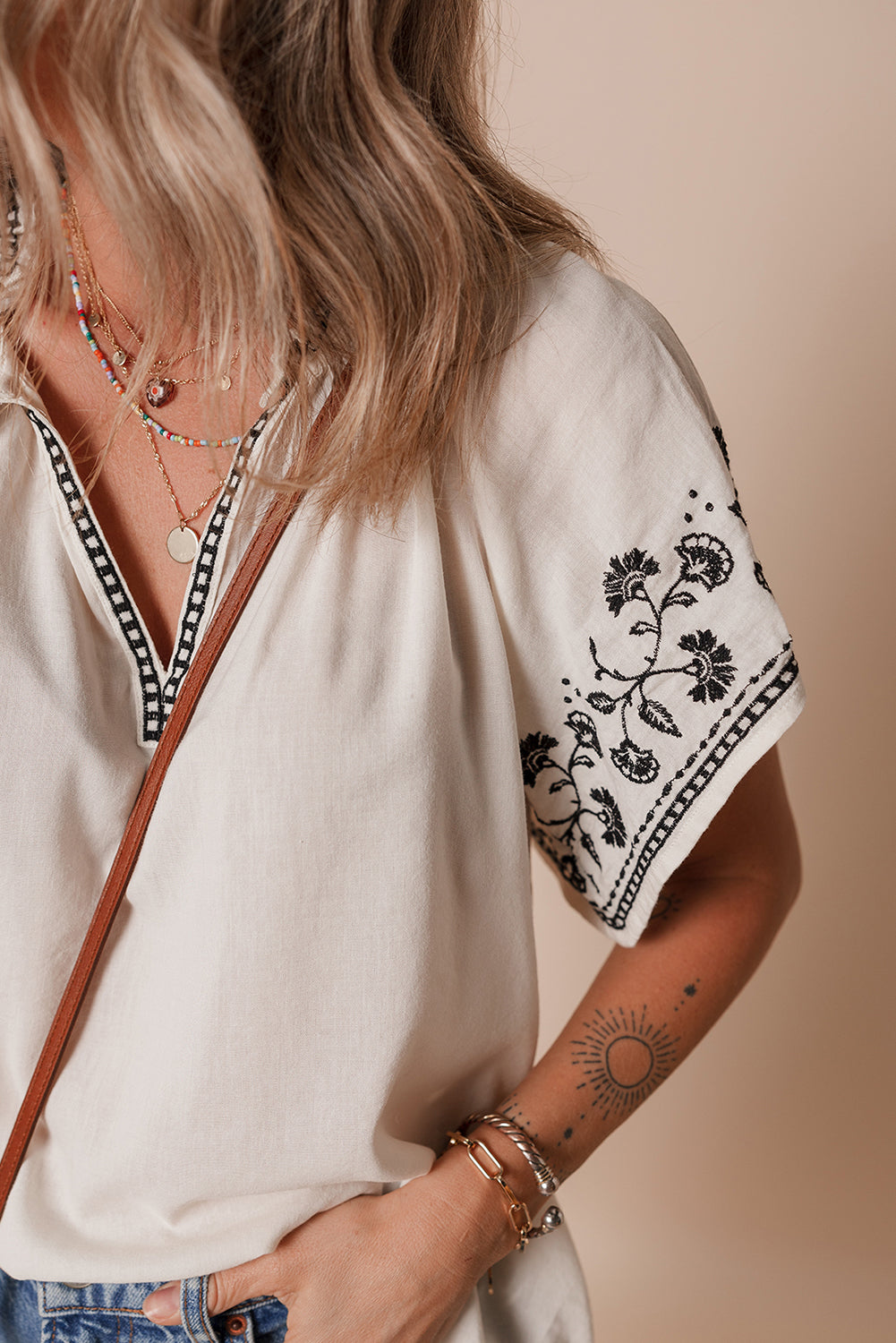 White Floral Embroidered Blouse