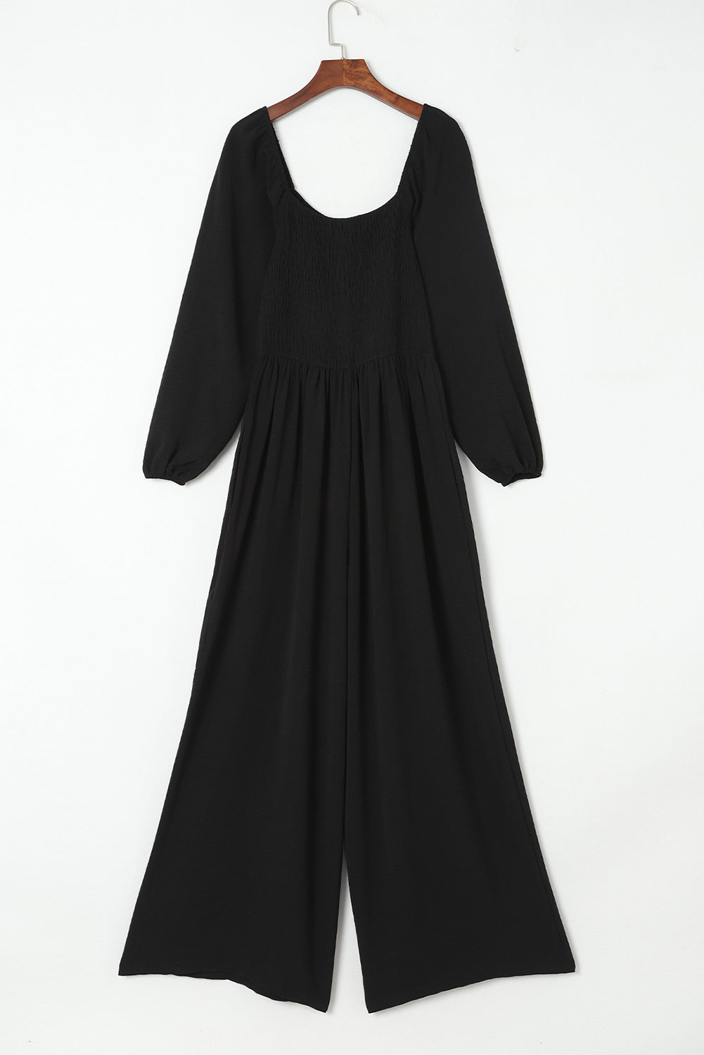 Black Smocked Wide Leg Jumpsuit