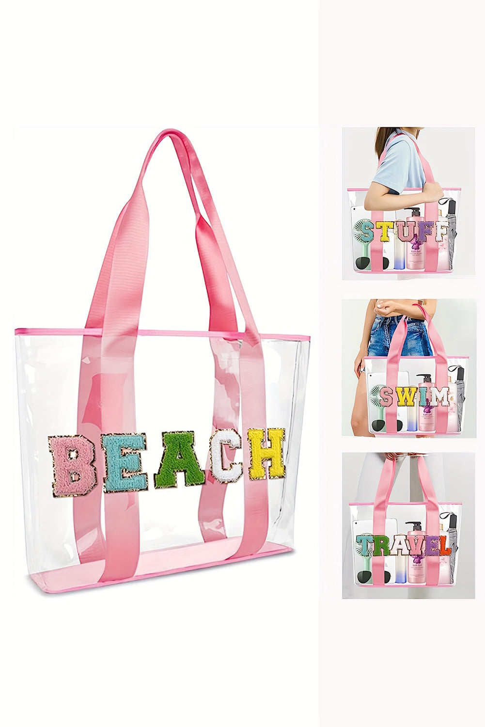 BEACH Chenille Patch Clear Bag