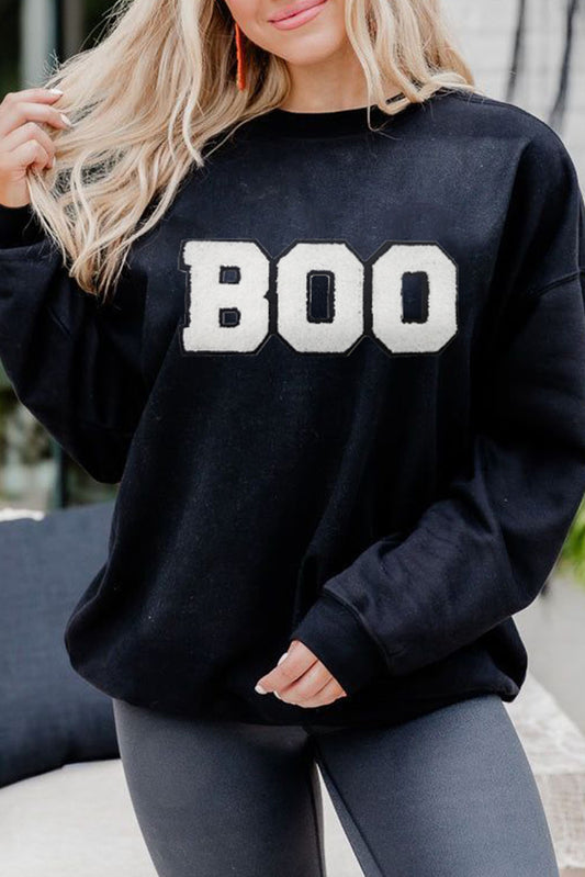 BOO Chenille Patched Halloween Sweatshirt