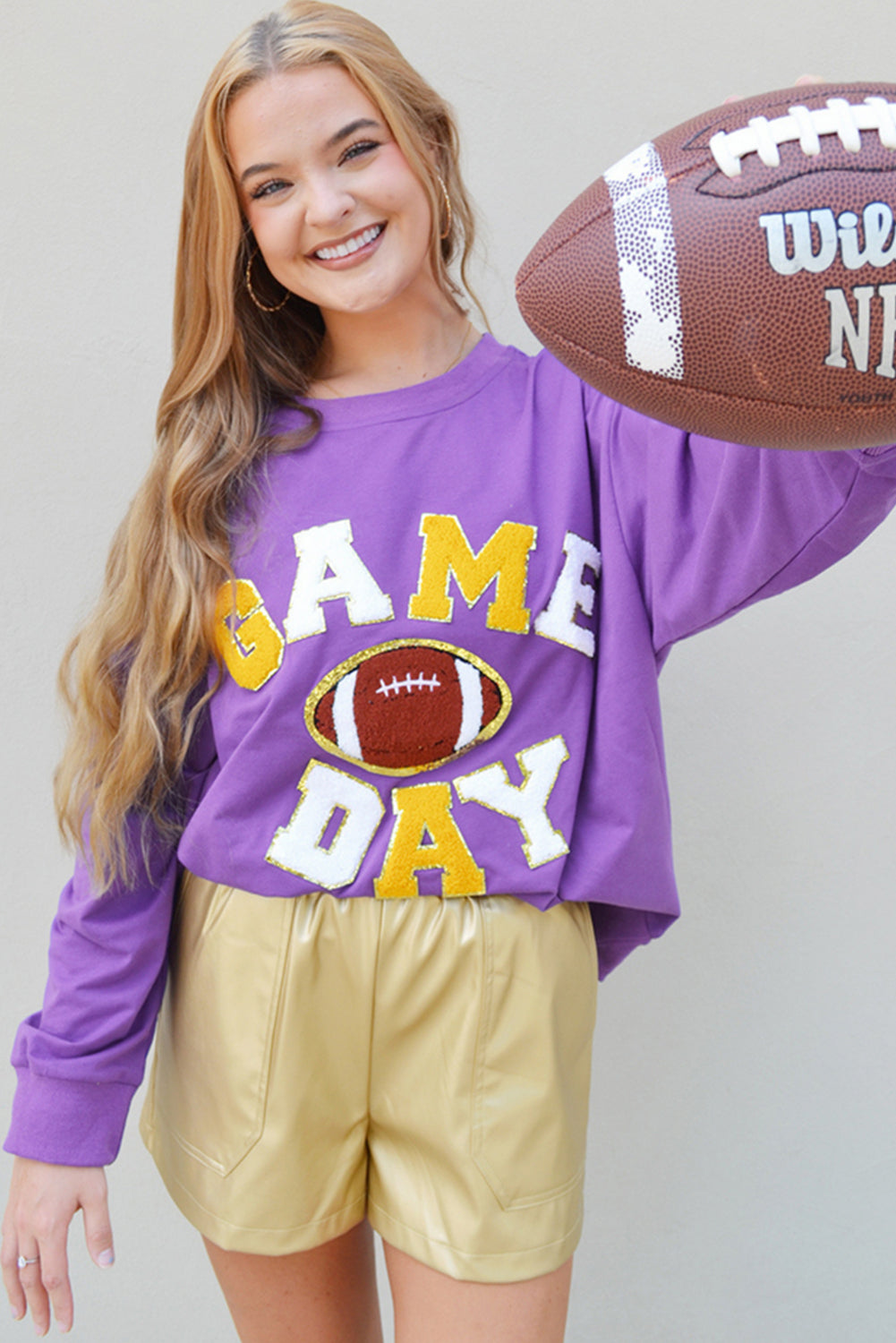 Purple Gameday Chenille Embroidered Pullover Sweatshirt