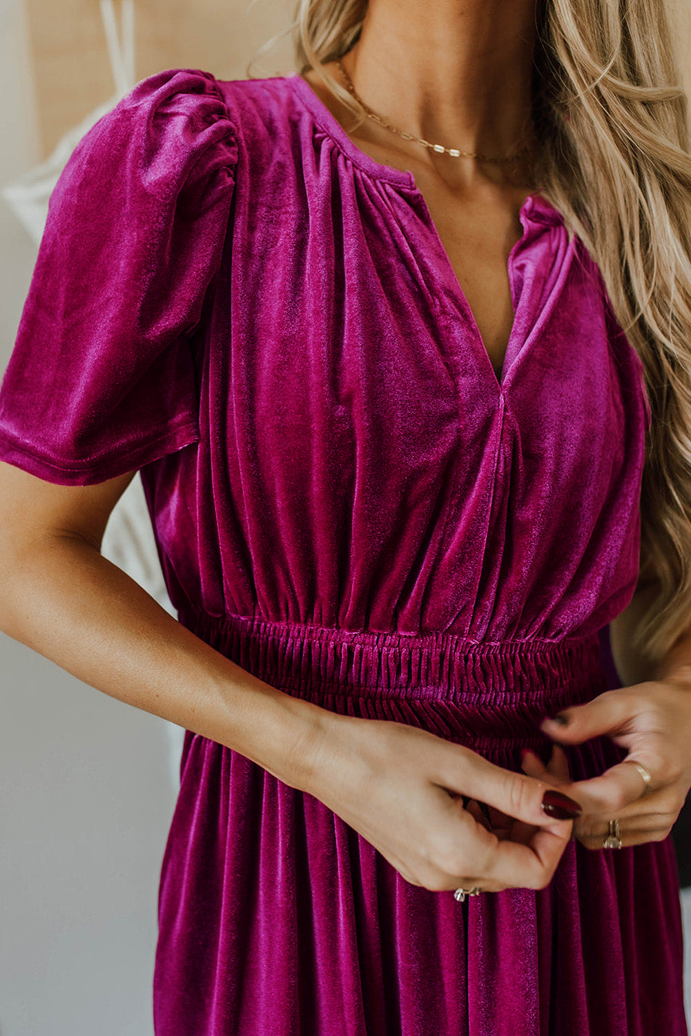 Velvet Smocked Waist Tiered Maxi Dress