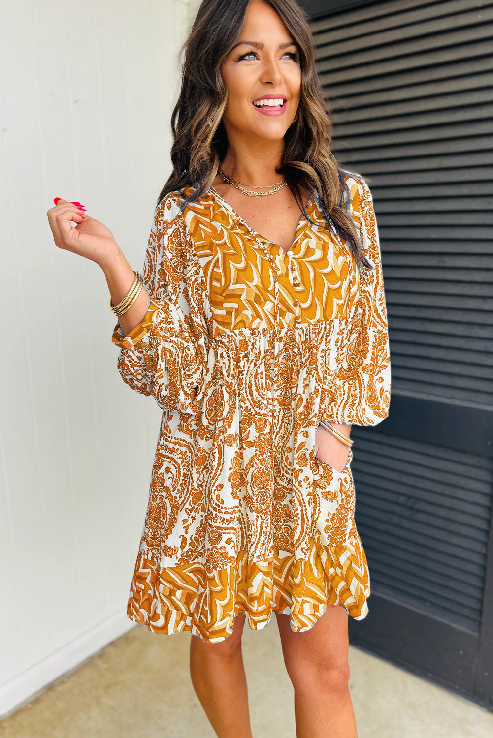 Boho Lantern Sleeve Dress