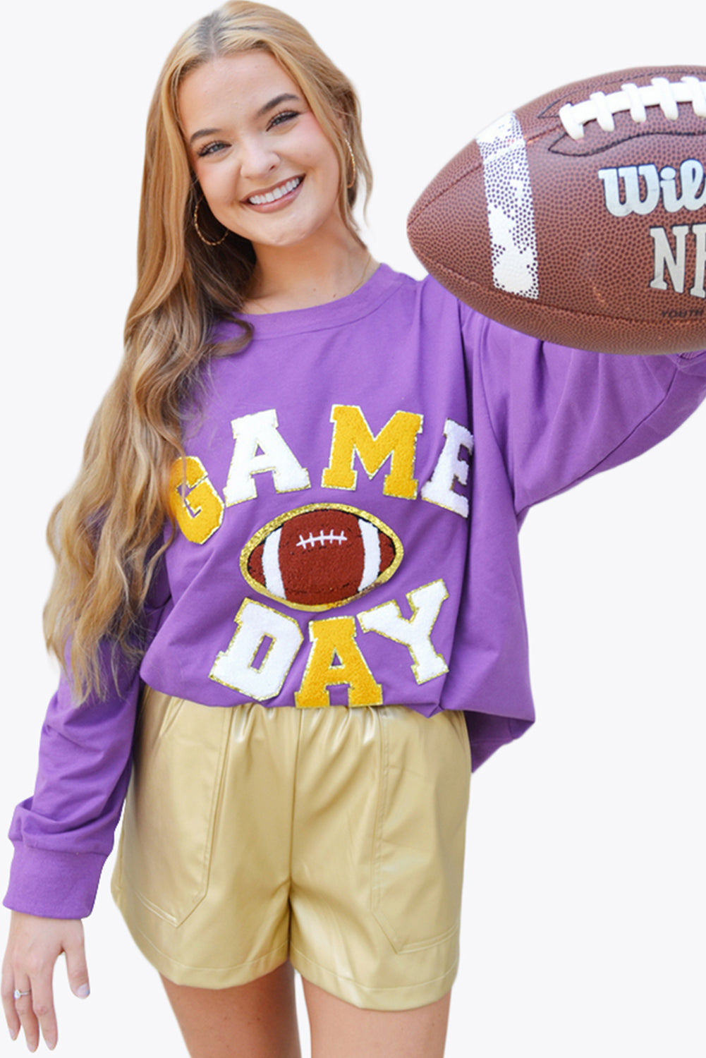 Purple Gameday Chenille Embroidered Pullover Sweatshirt