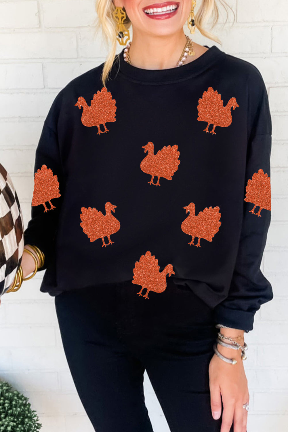 Black Glittering Turkey Thanksgiving Sweatshirt