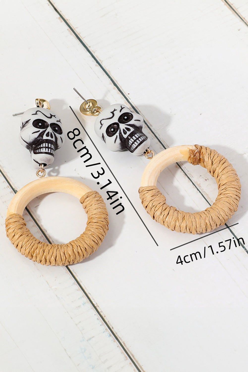 Rattan Halloween Skull Earrings