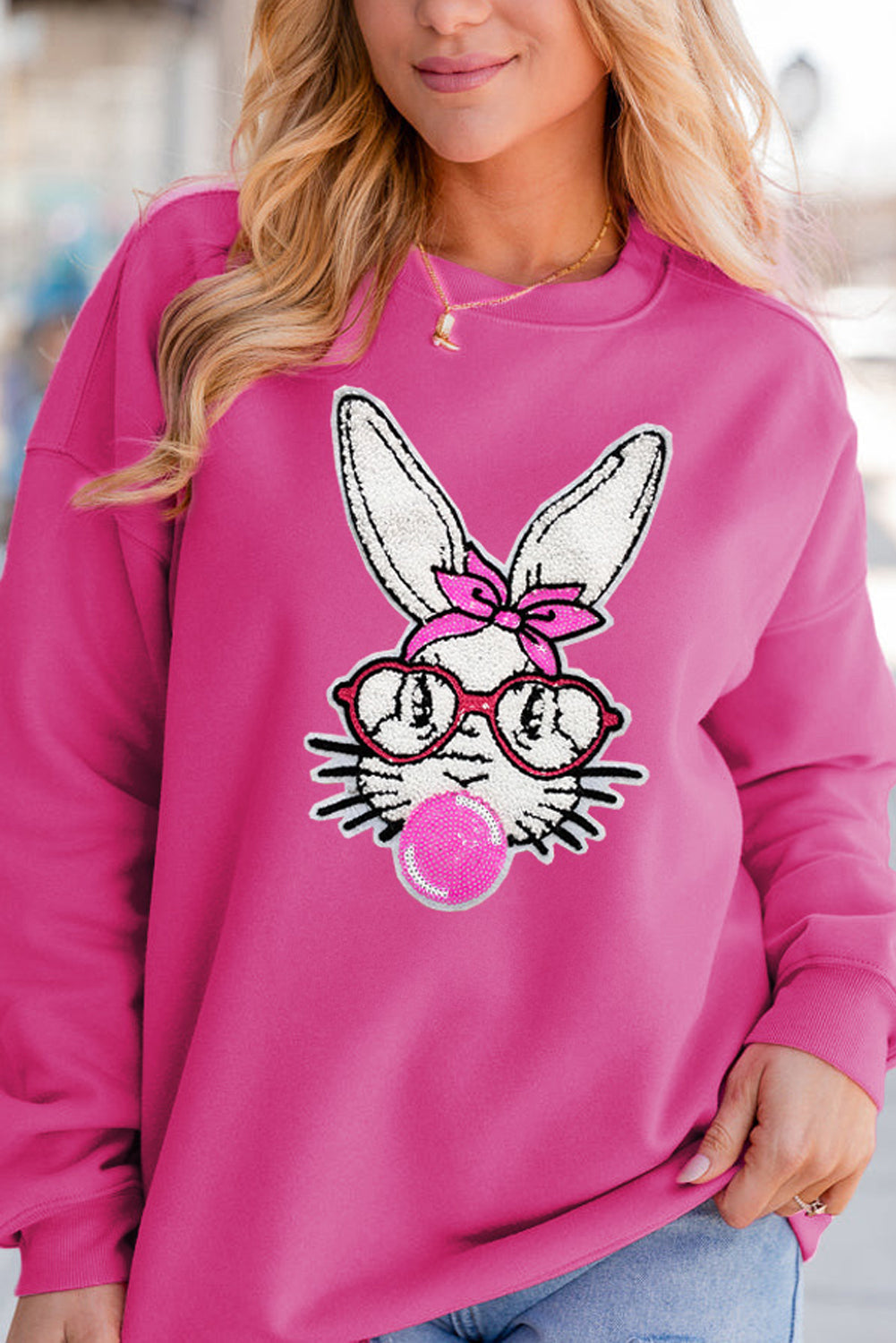 Bubble Gum Pink Easter Bunny Sweatshirt