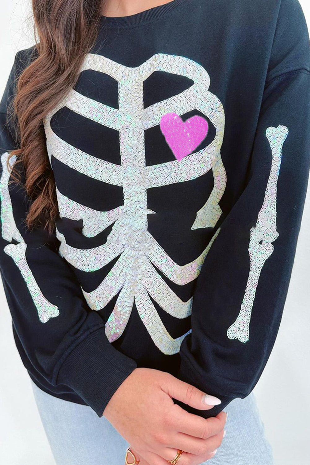 Sequin Black Skeleton Sweatshirt