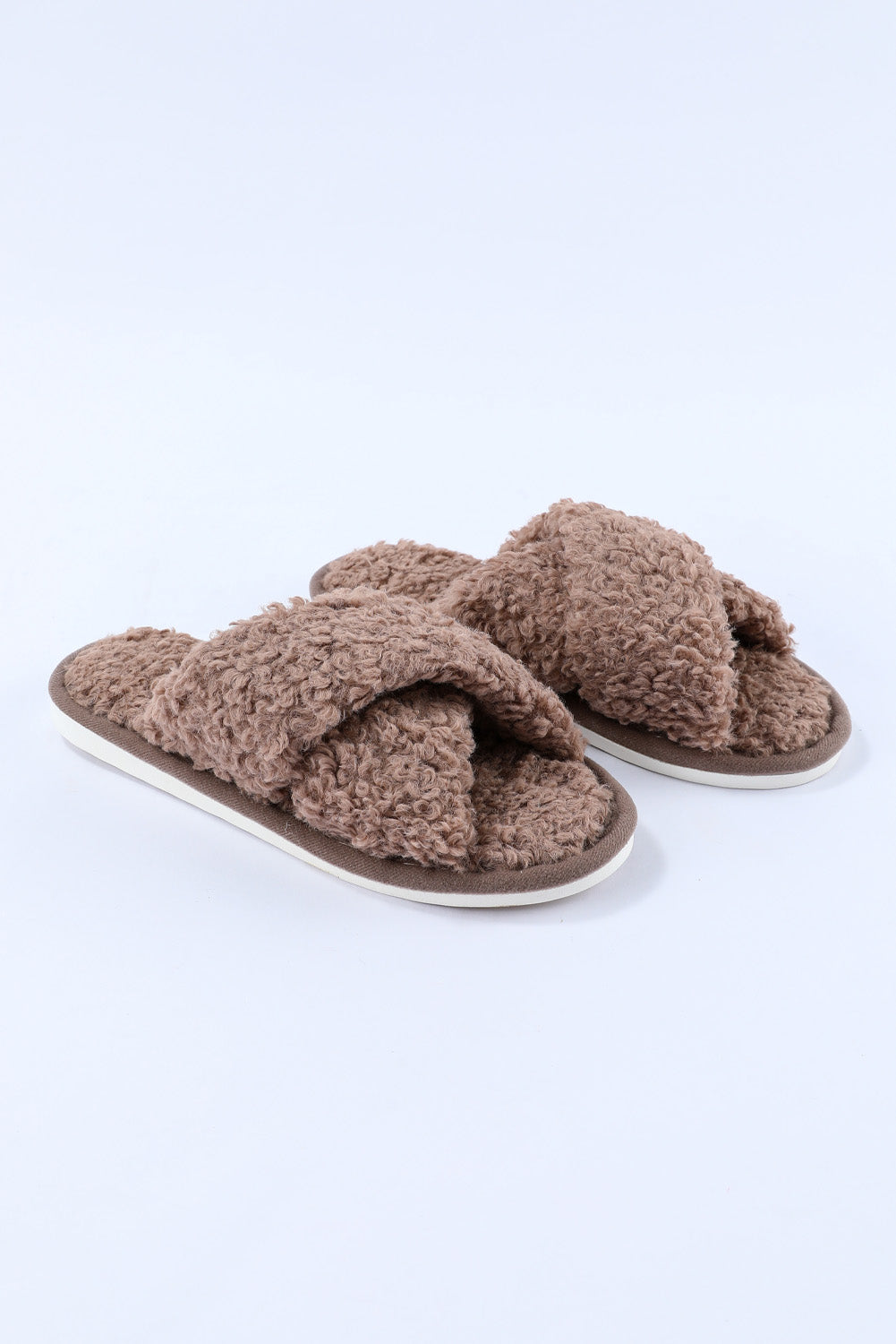 Brown Fuzzy Slipper Slides